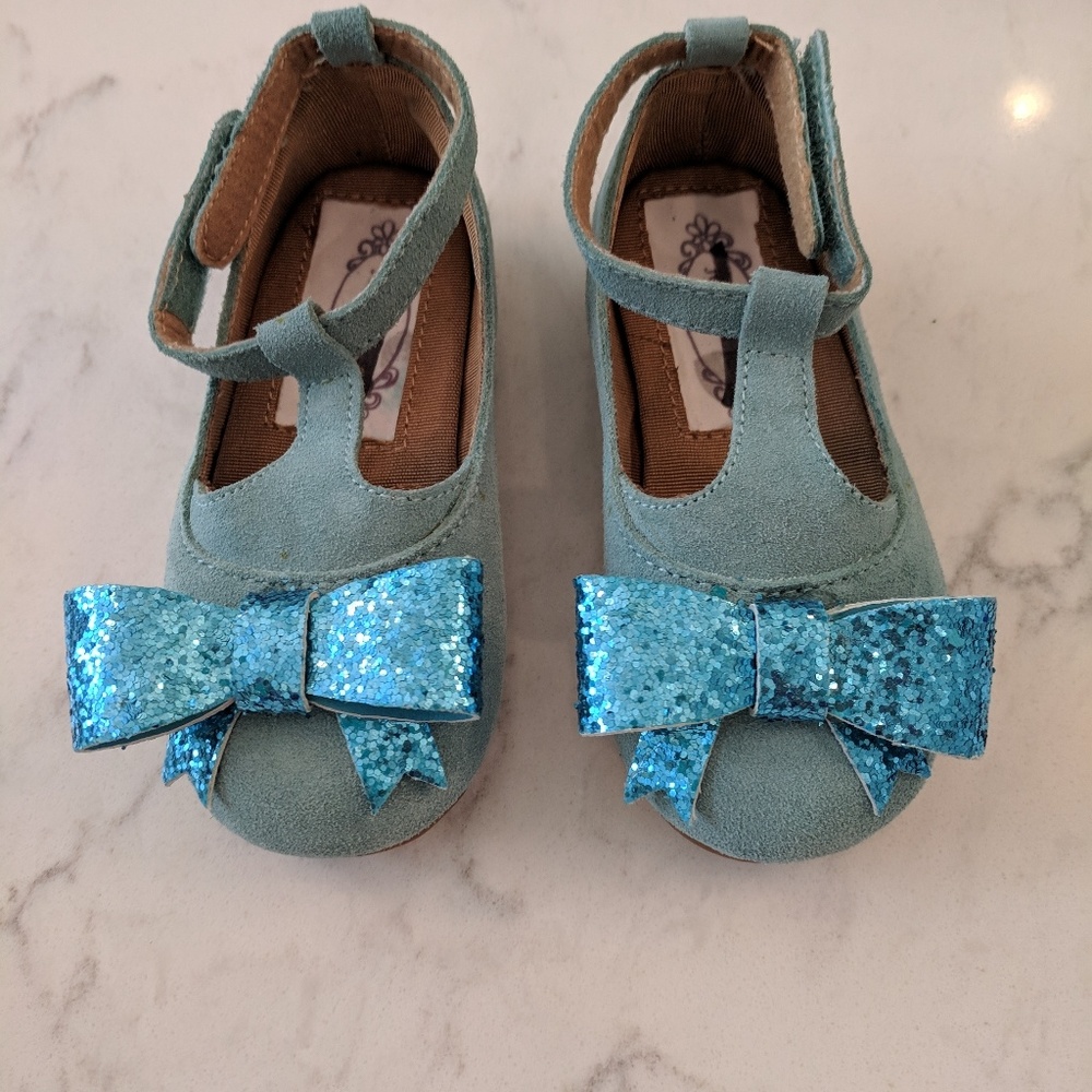 Joyfolie Blue Glitter Bow Shoes